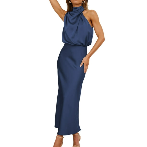 Vestido Vestido De Cóctel Sin Mangas Elegante Vestido De Ocasión Formal Moda Cuello Alto Ygjytge Azul oscuro T XL para Mujer