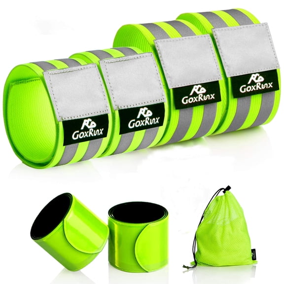 Reflective Bands for Running Cycling Walking, Adjustable Arm Wrist Leg Straps with Slap Bracelets, High Visibility Safety Gear for Night Outdoor Activities, Green