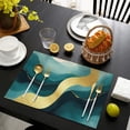 thumbnail image 4 of Blue Marble Gold Line Pattern Summer Placemats Table Placemats Set Of 4-Linen Kitchen Washable Placemats Table Mats 11.8"x17.7" Non-Slip Heat Resistant, 4 of 6