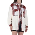 thumbnail image 3 of Women'S Flannel Button Down Fleece Jacket Fall Fuzzy Lapel Long Sleeves Plaid Blouse Jacket Winter Light Coats Red L, 3 of 8