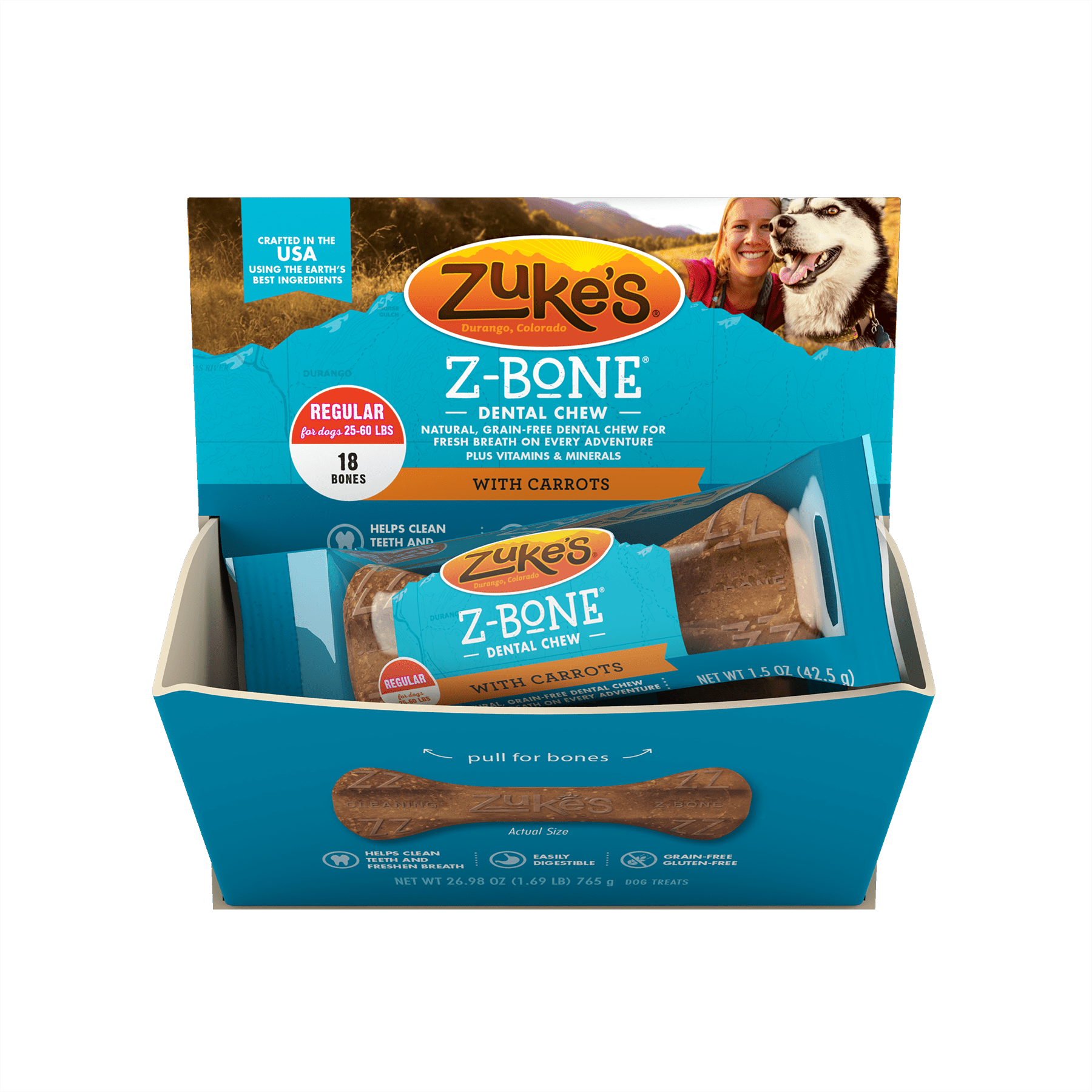 Zuke's ZBones Natural Edible Dental Chews Clean Carrot Crunch Dog