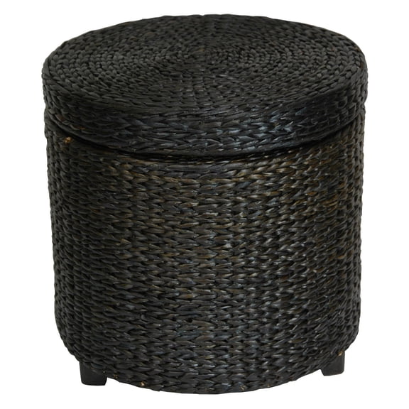 Red Lantern Rush Grass Storage Footstool, Storage Box, Ottoman, 17.5" Diameter x 17" H, Sustainable Rush Grass