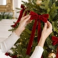 thumbnail image 4 of 10 Pack Velvet Christmas Tree Bows, lazos de terciopelo para arbol de navidad, 12.4 inch, Pre-Tied Long Tail Velvet Ribbon Bows, Christmas Wreath Decorations, Gift Wrapping Bows and Garland Decor, 4 of 7