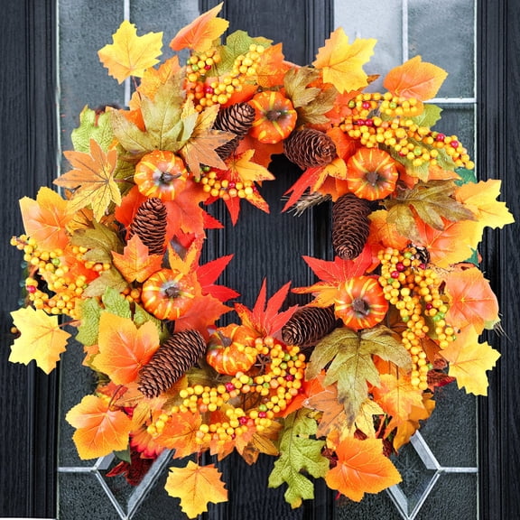 Thanksgiving Artificial Maple Leaves Wreath, 60cm x 30cm x 10cm