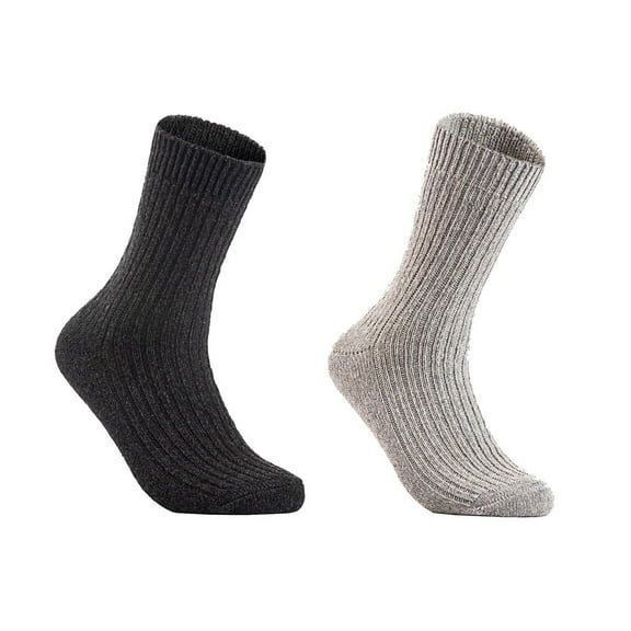 Lian LifeStyle Gorgeous Big Girls Women's 2 Pair Wool Crew Socks Size 6-9 FS03, Color Black,LightGrey