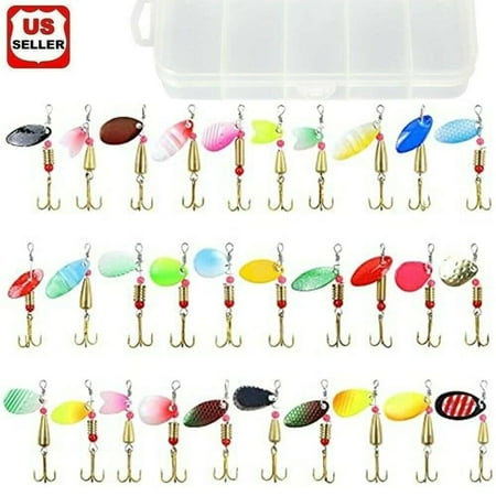 LINKPAL 30PCS Fishing Lures Kit Set Spinnerbait for Bass Trout Walleye Salmon Assorted Metal Hard Lures Inline Spinner Baits