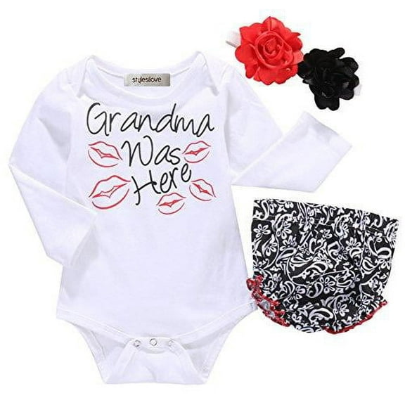 Baby Girls Grandma was Here Cotton Romper with Shorts and Headband 3pcs