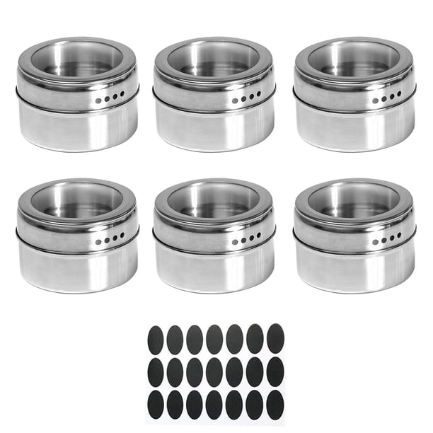 Ounissouiy 12 Uds. De tarros magnéticos para especias, salero de acero inoxidable, 4/6 Uds., organizador de contenedores para especias, almacenamiento de Cocina y Comedor 6 tarros de condimentos