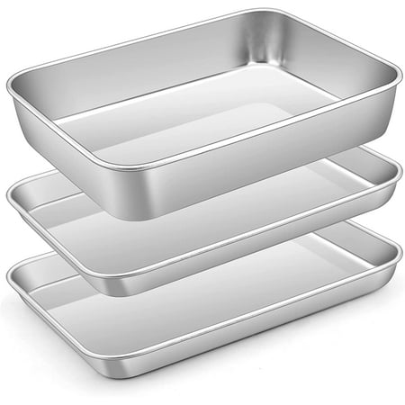 

Small Baking Sheet Pan Set 9.4 x 7.3-Inch Stainless Steel Cookie Sheet Cake Pan for Toaster Oven 3-Piece Metal Rectangle Rimmed Bakeware Non-toxic & Dishwasher Safe