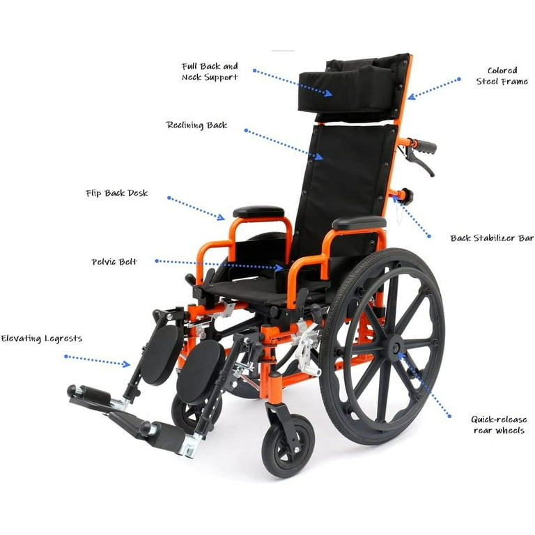 Ziggo ZREC1200 12 in. Ziggo Reclining Wheelchair, Orange