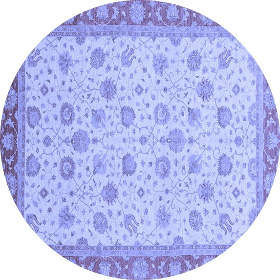 Ahgly Company Machine Washable Indoor Round Abstract Blue Modern Area Rugs, 7' Round