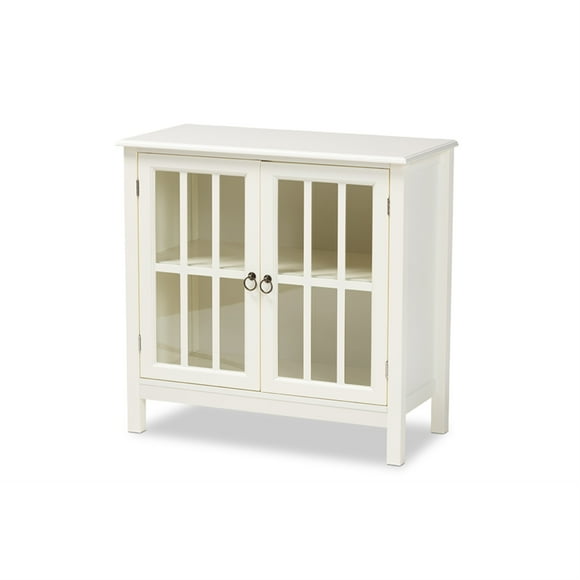 Baxton Studio Kendall Classic and Traditional White Finished Wood and Glass Kitchen Storage Cabinet