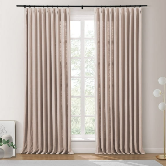 TWOPAGES Polyester Cotton Curtain Light Filtering Pinch Pleat Drape for Bedroom, 1 Panel, 52"x63", Pink