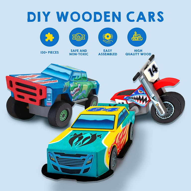 SparkJump Build & Paint Your Own Wooden Cars - Creative & Fun Arts & Crafts  for Kids 