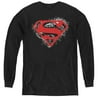 Trevco  SM2002-YL-2 Superman & Hardcore Noir Shield Youth Long Sleeve T-Shirt, Black - Medium