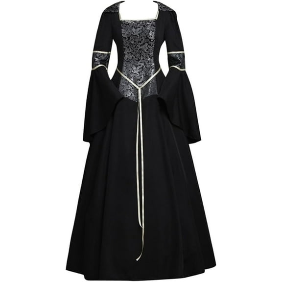 Women's Medieval Hooded Fancy Dress Renaissance Queen Witch Vampire Dress Victorian Long Dress