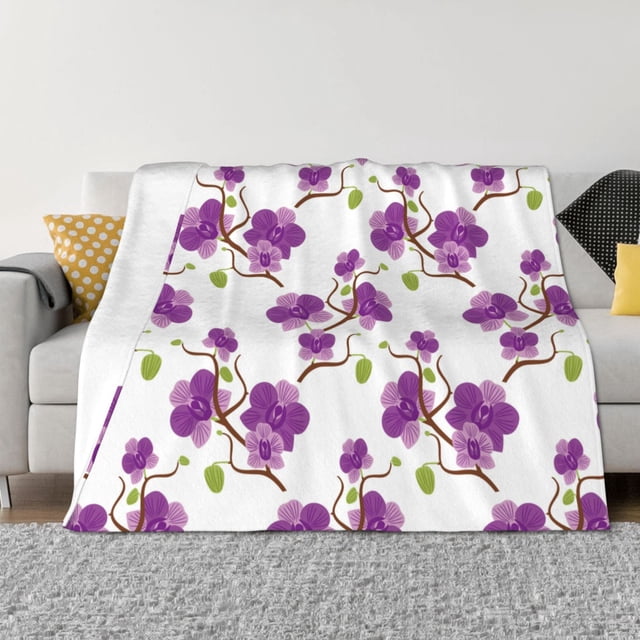 Fotbe Orchids Flowers Manta de Franela con Estampado, Manta Ultrasuave para Cama, Sofá, Auto, Hipoalergénica y Antibolitas-60"x50"