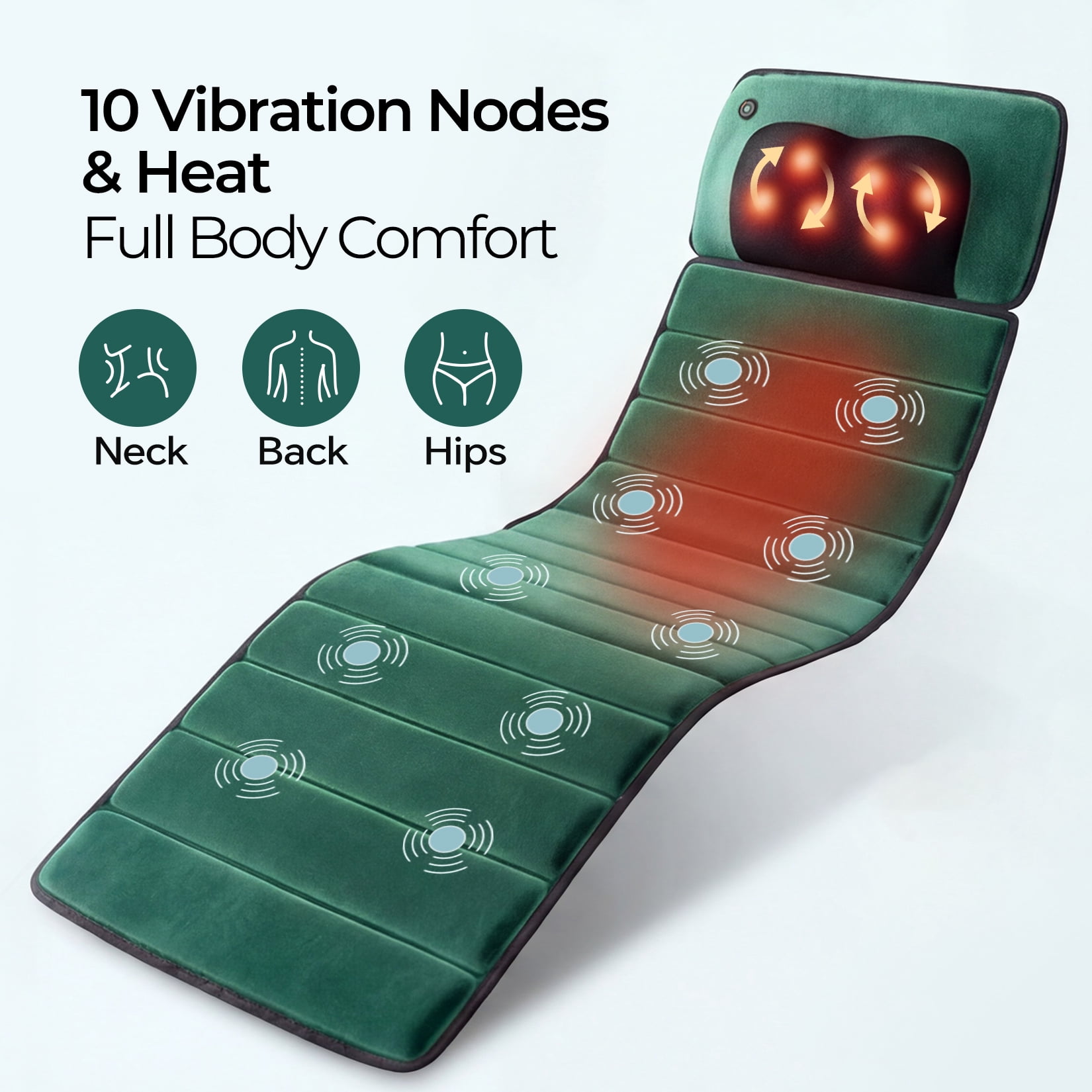 HOMEMASSA Massage Mats for Full Body with Heat,Shiatsu Kneading Vibration Back Massage Pad forfor Chair Bed Floor,Gifts