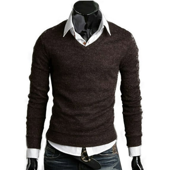 Aozrynl Men's Casual Long Sleeve V-neck Knitted Pullover Jumper Sweater Shirt Tops
