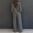thumbnail image 4 of Women's Waffle Knit 2 Piece Tracksuit Outfit Henley Long Sleeve Top and Drawstring Wide Leg Pants Soft Comfy Loungewear Casual Travel Vacation Streetwear Set Gray, 4 of 5
