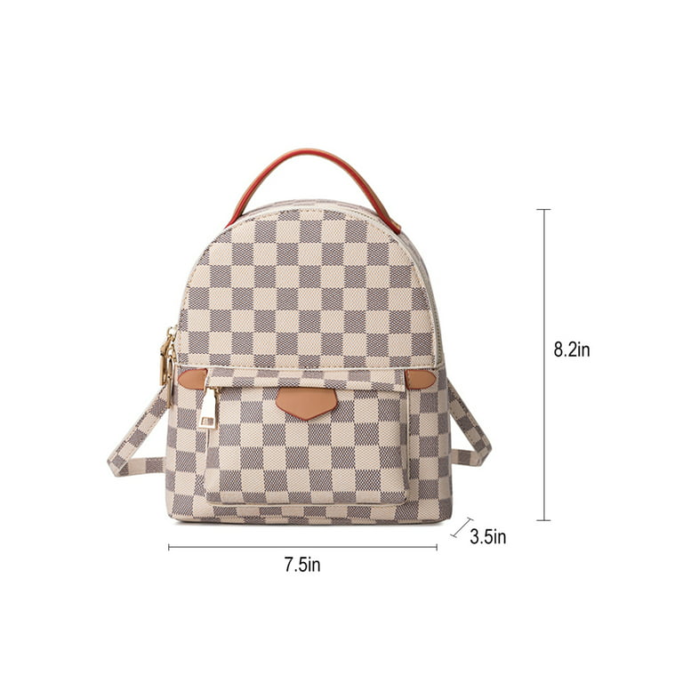 Lumento Womens White Checkered Backpack With Inner Pouch - PU Vegan Leather  Daypack Satchel Fashion Bags For Gifts