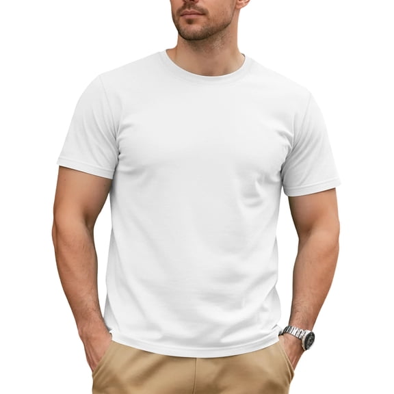 Men's Minimalist Casual Trendy Crew Neck Short-Sleeve T-Shirt Stylish Daily Wear Soft Comfortable Fabric All-Season Versatile Basic Tops,White,XXL