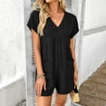 thumbnail image 5 of Women's Summer Short Sleeve V Neck Romper Back Hollow Out Jumpsuit with Pockets - Polyester Lightweight Comfortable Loose Fit for Beach Party Vacation, 5 of 5