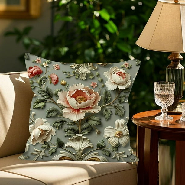 Funda de cojín con flores para salón, sofá, asiento de coche y almohada lumbar