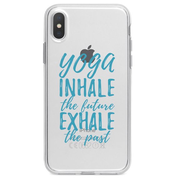 DistinctInk Clear Shockproof Hybrid Case for iPhone XR (6.1" Screen) - TPU Bumper Acrylic Back Tempered Glass Screen Protector - Yoga Inhale the Future Exhale the Past