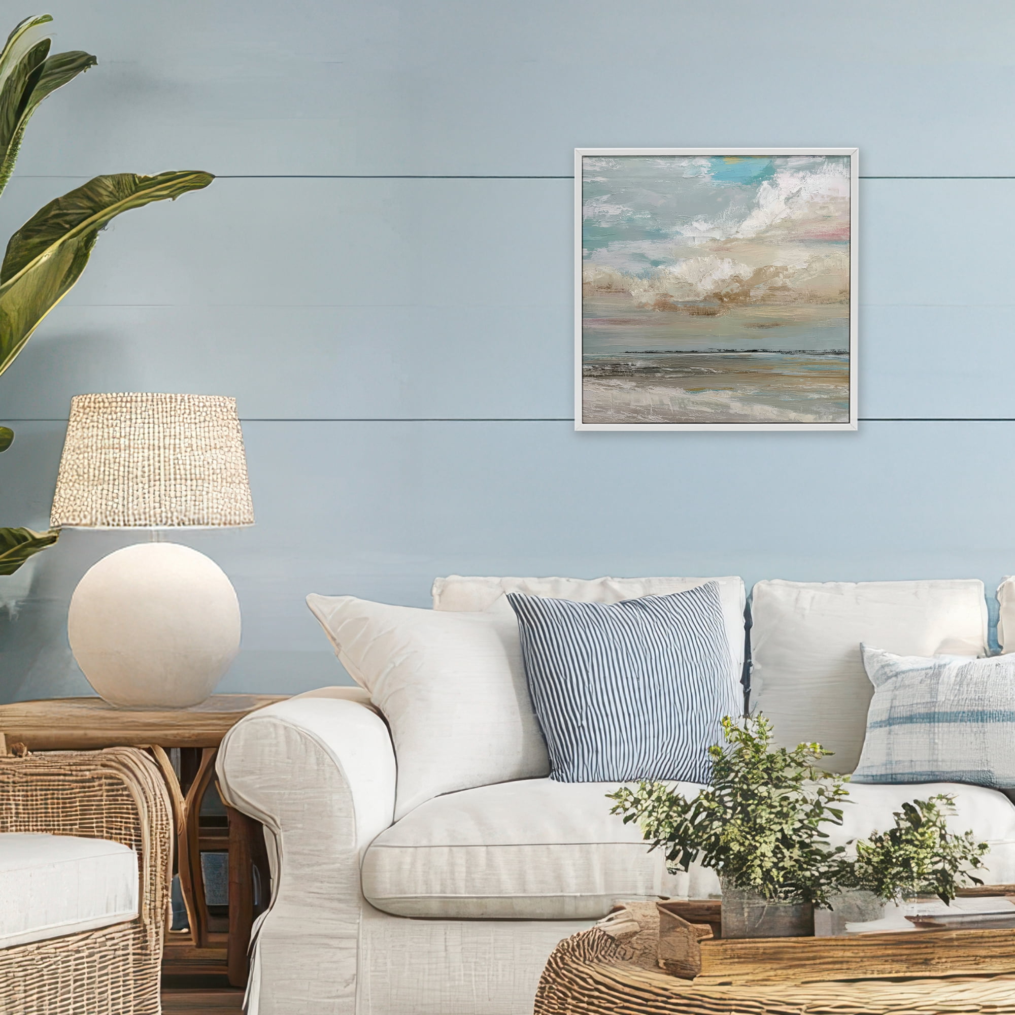 Stupell Industries Cloudy Beach Brushstrokes White Framed Giclee Art, design by Kim Curinga