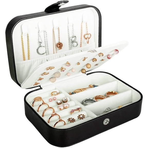 Travel Jewelry Box, PU Leather Small Jewelry Organizer for Women Girls, Portable Mini Travel Case Display Storage Holder Boxes for Stud Earrings, Rings, Necklaces, Bracelets