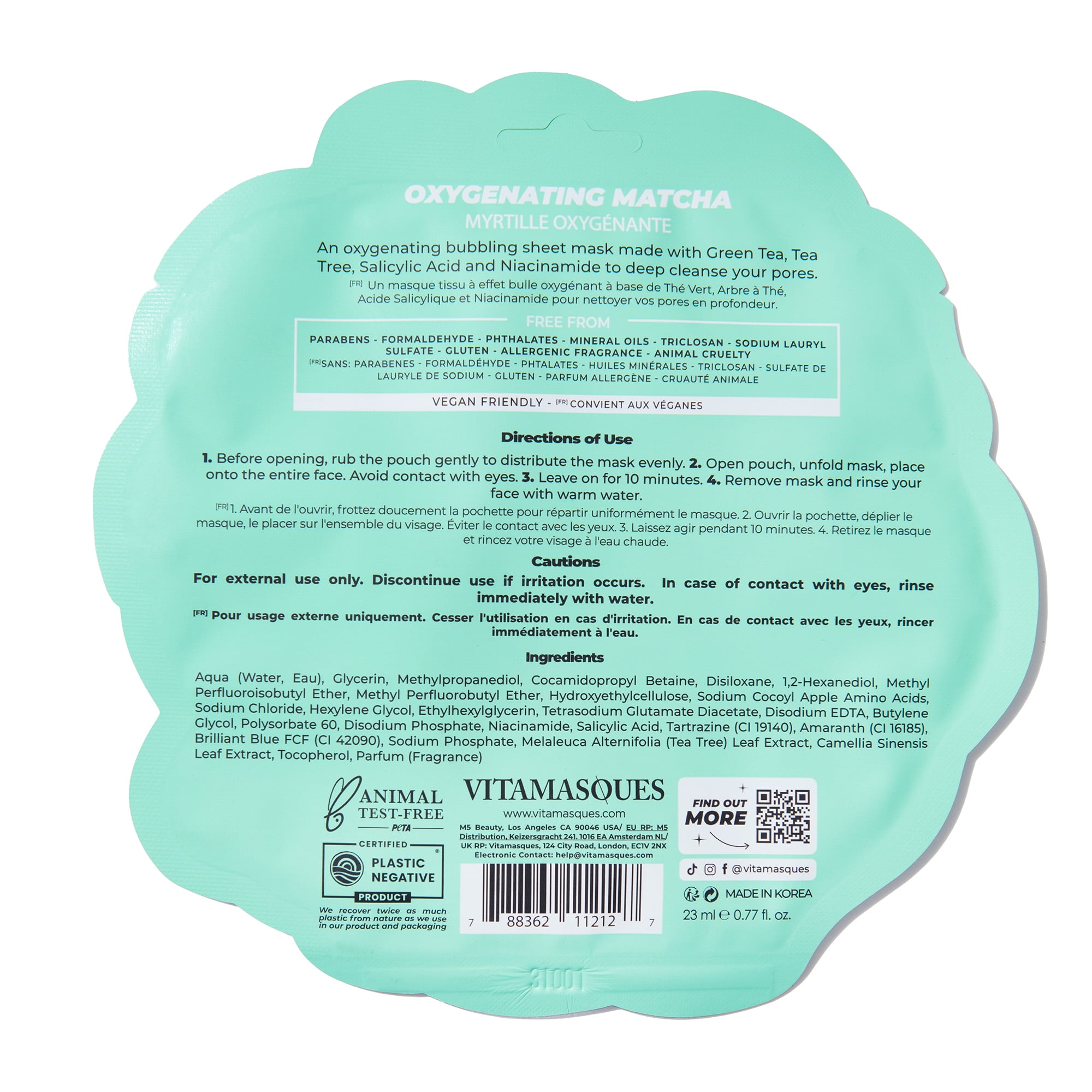 (4 pack) Vitamasques Oxygenating Matcha Green Tea Face Mask for All Skin Types, 1 Sheet Mask
