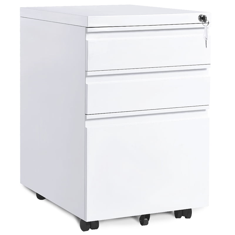 Mobile Home Office Cabinet 15.35L x 18.11W x 24.4H Metal Rolling File Cabinet with Lock 3 Drawer Filing Cabinet with Lockable Casters 
