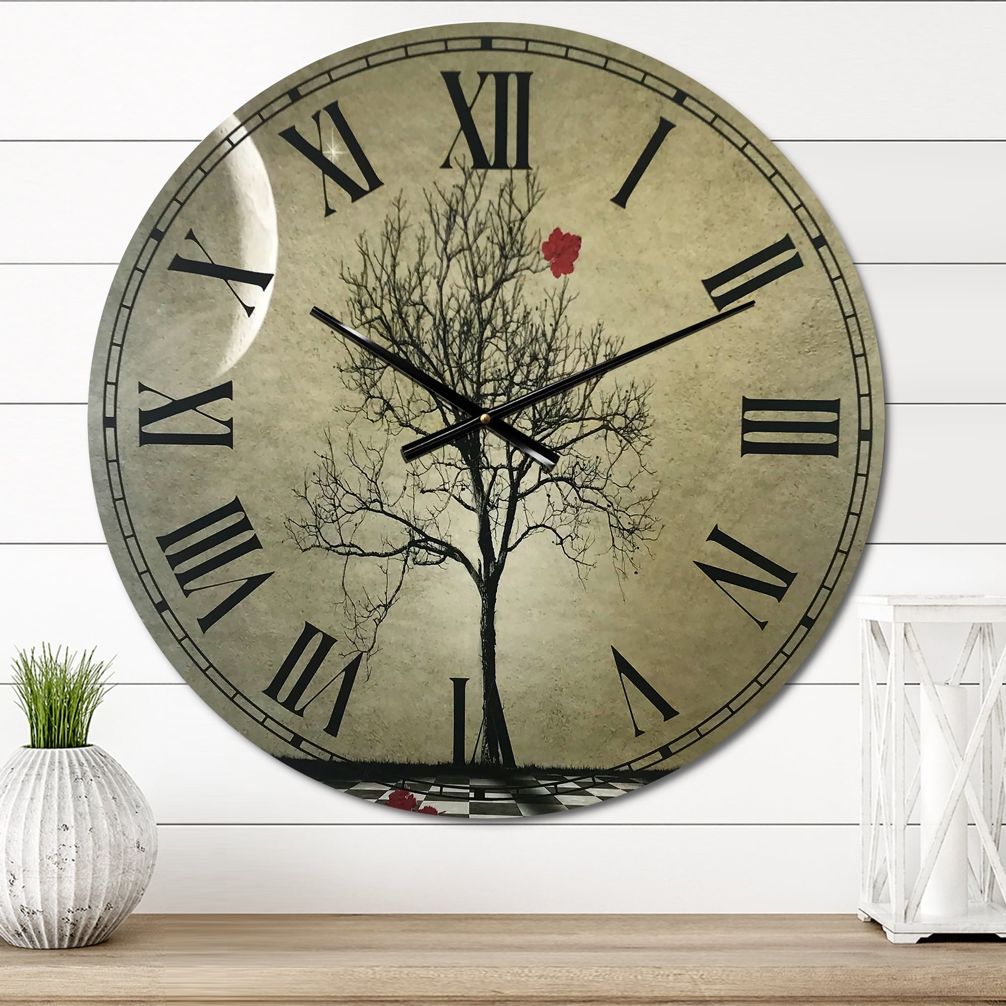 Designart Large Black Analog Round Cottage Wall Clocks, CLM25110-C23