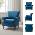 thumbnail image 4 of Upholstered Sofa Armchair Fabric Wingback Accent Chair Wood Legs Nailhead Trim Home Living Room Bedroom Navy, 4 of 8
