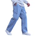 thumbnail image 5 of Migroa Mens Baggy Jeans Elastic Waist Denim Casual Loose Fit Wide Leg Cargo Pants with Drawstring Streetwear Pants Light Blue L, 5 of 7