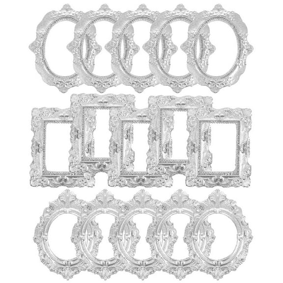 Homoyoyo 30PCS Dollhouse Baroque Wall Decor Silver Resin Photo Mini Frames For Home Decor