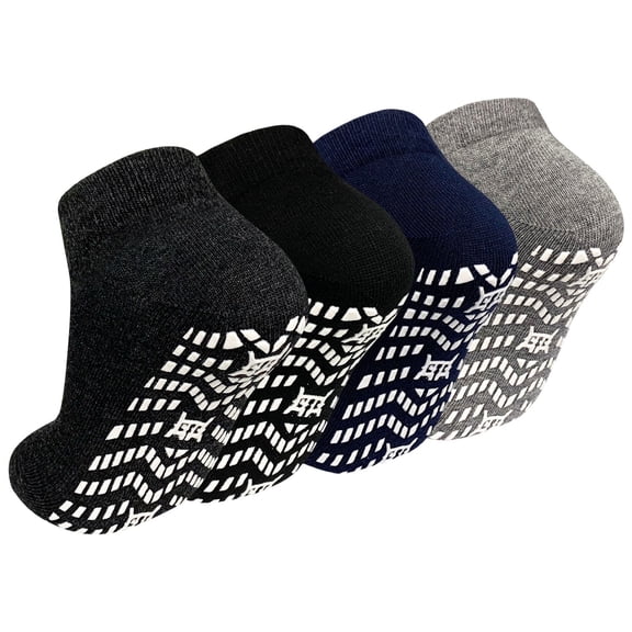 Non Slip Grip Socks, PUTUO Cotton Pilates Hospital Fitness Sports Socks for Women and Men with Grips, 4 Pairs, Size 11-13