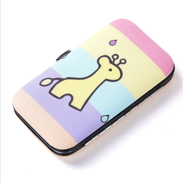Kit de 7 piezas de herramientas portátiles para el cuidado de las uñas en casa, juego de manicura con diseño de caballo de dibujos animados