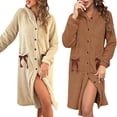 thumbnail image 2 of Gupgi Women Plush Robe Buttons Bow Pockets Flannel Hooded Bathrobe Hotel Spa Party Kimono Robe, 2 of 6