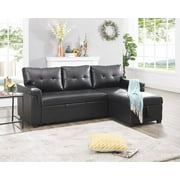 Naomi Home Perry Modern Leather Sectional Sofa with Storage Chaise-Color:Black,Fabric:Air Leather