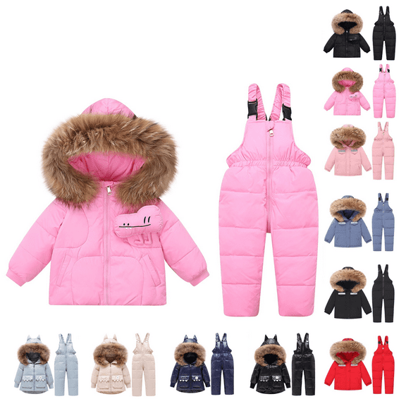 Jinhomg Kids Snowsuit One Piece for Boys Girls Puffer Snowsuit Jacket and Ski Pants Bib Overalls 2 Piece Windproof Skiing Set