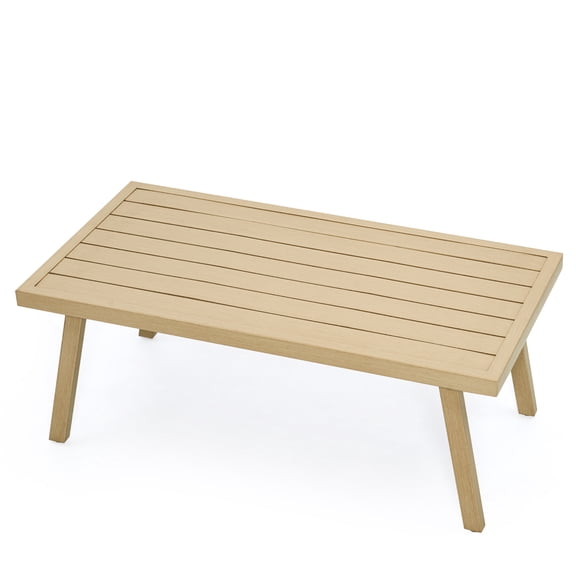 HAPPATIO Rectangle Outdoor Coffee Table, Aluminum Modern Accent Coffee Table, Rustproof & Easy Maintenance for Deck, Lawn, Outside (Beige)