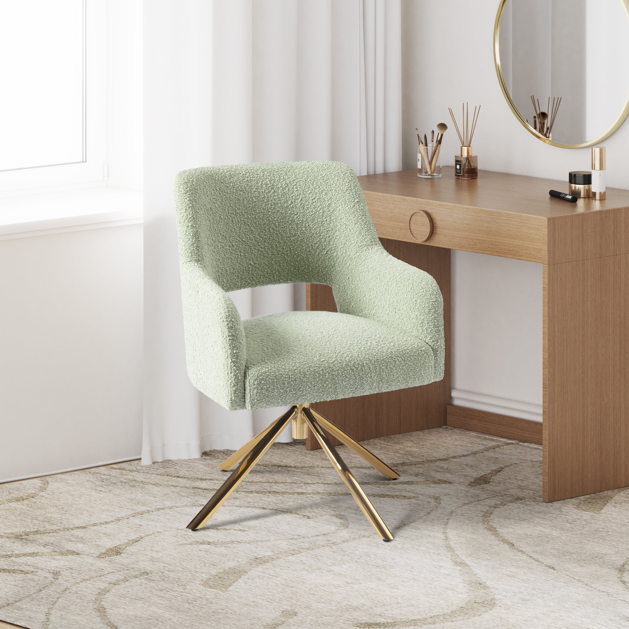 Mid-Century Modern Water and Stain Resistant Boucle Fabric Upholstered Swivel Accent Chair, Desert Sage