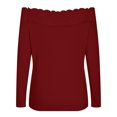 thumbnail image 3 of IROINNID Clearance Ladies Long Sleeve T Shirts Solid Color Shoulder Lace Stitching Slim Sexy Blouse,Burgundy, 3 of 4