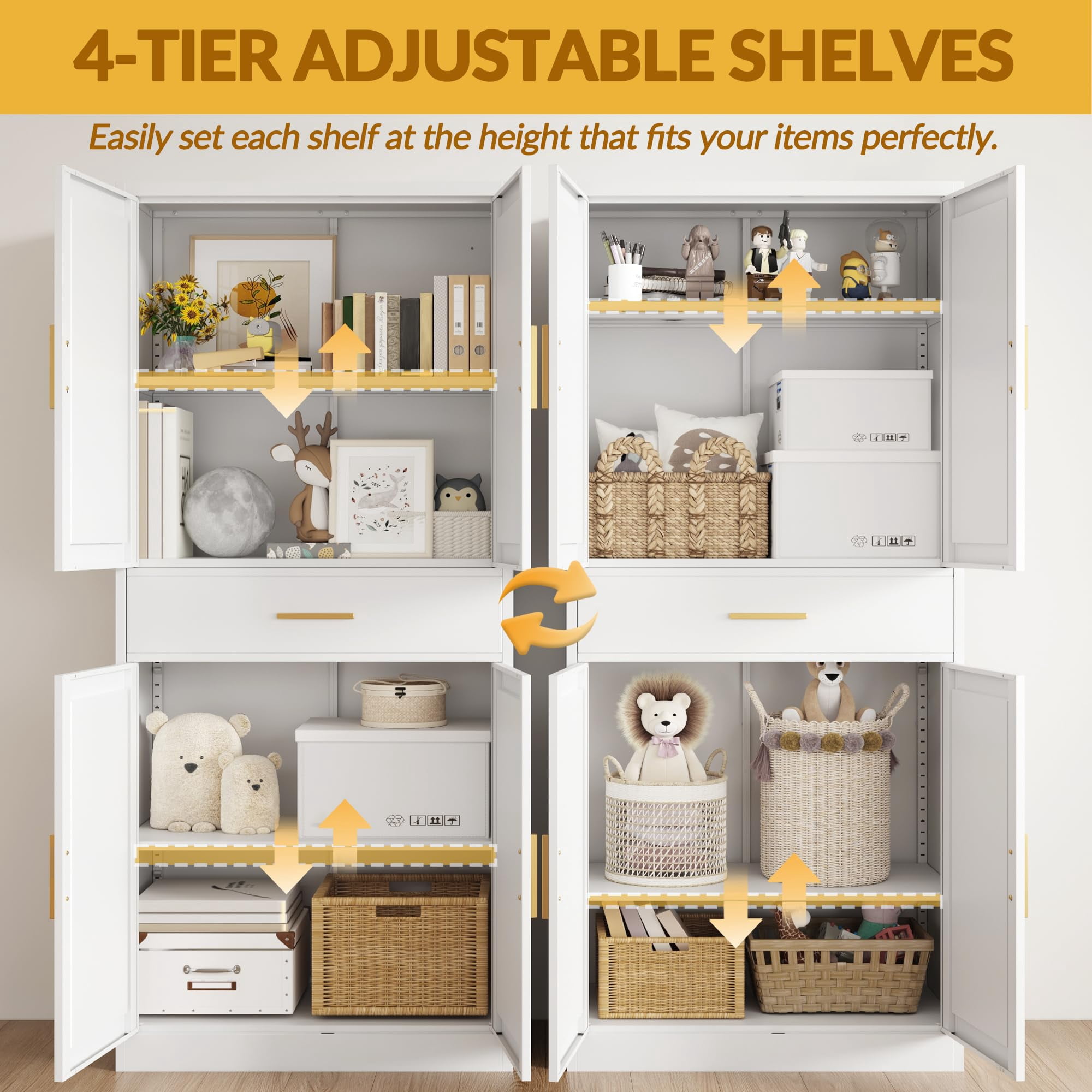 Kitchen Pantry Cabinet,71” Metal Tall Pantry Storage Cabinet with Doors 2 Adjustable Shelves and a Drawer,Kitchen Storage Cabinets White Freestanding Food Cabinet for Pantries, Kitchen, Dining Room