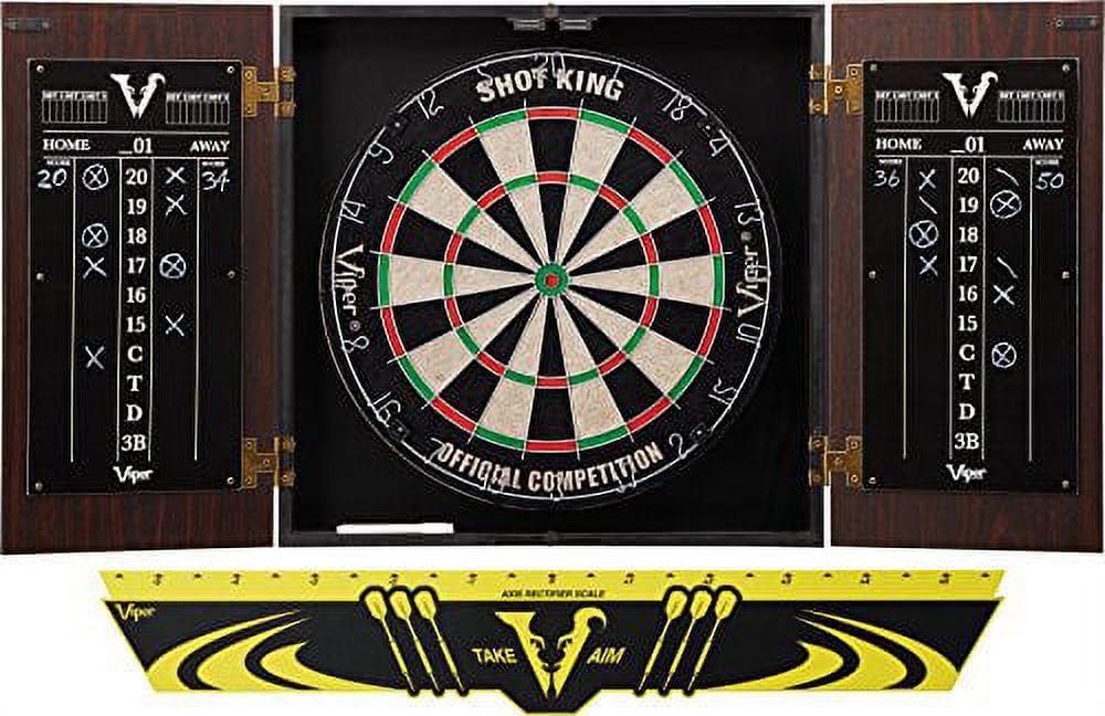 Viper Stadium Dartboard Cabinet with Shot King Sisal Dartboard Viper Edge Throw/Toe Line Marker (Steel and Soft Tip Darts)
