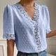 thumbnail image 4 of Blusas sueltas de manga corta con cuello en V de color sólido informal para mujer con estilo OAVQHLG3B Store lin121212, 4 of 5