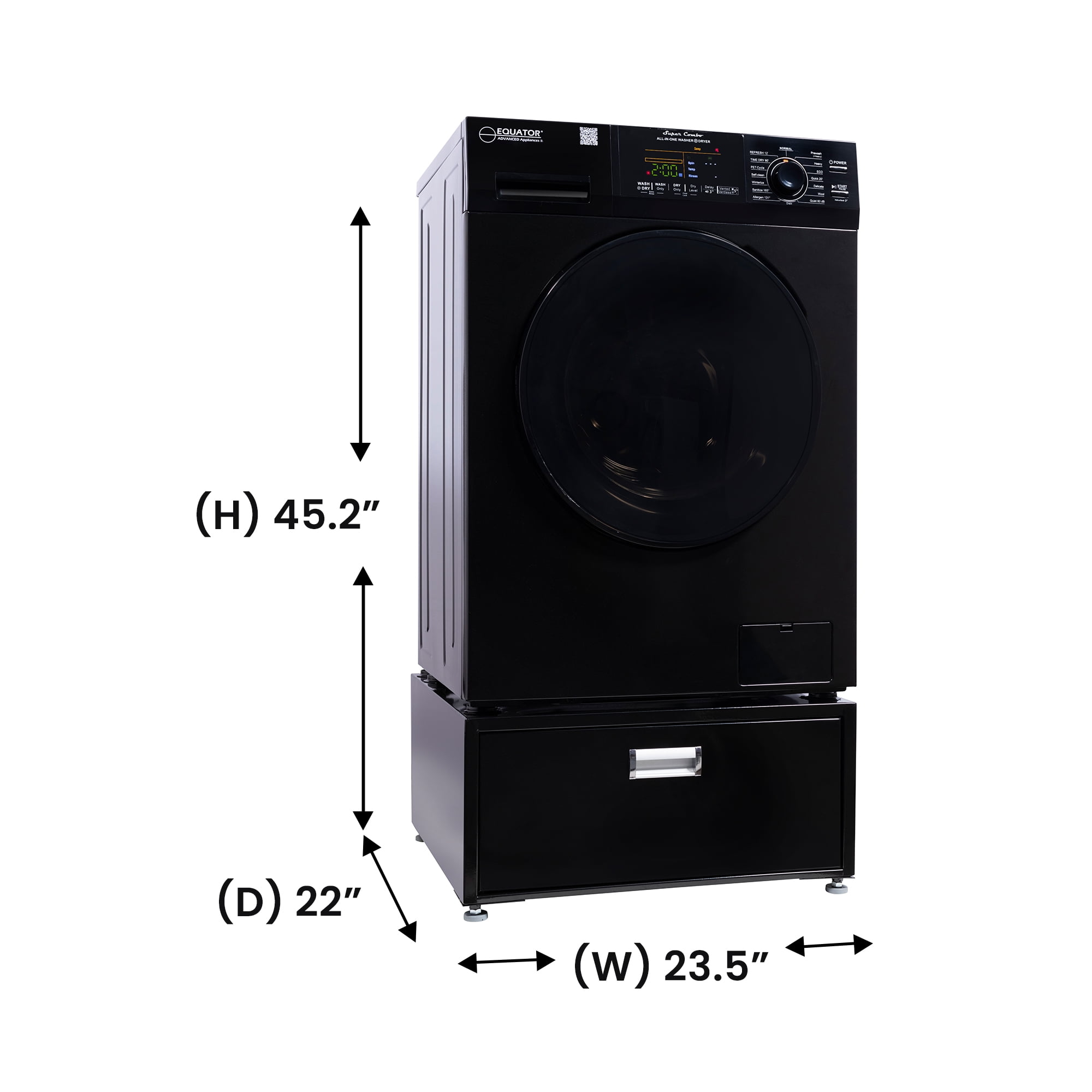 Equator 1.6cf 110V Vented/Ventless Sani Combo Washer Dryer Pet Cycle + Pedestal