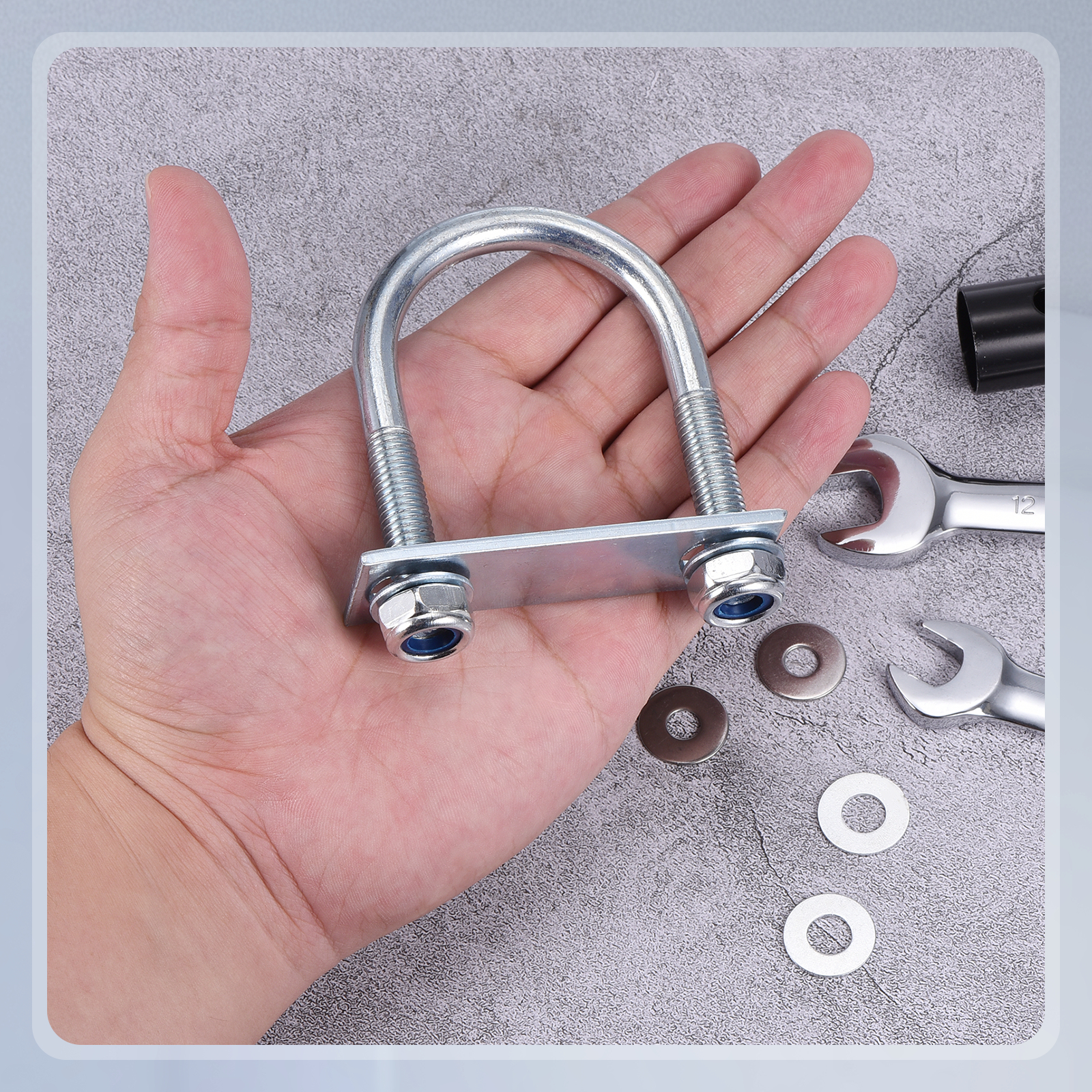 U Bolts 4Set (M10x50x90mm), Round U Bolt Kits DN40 Carbon Steel with Nylon Lock Nut Washers Plates - for Construction, Pipe, Trailer, Automotive, Leaf Spring Fastener